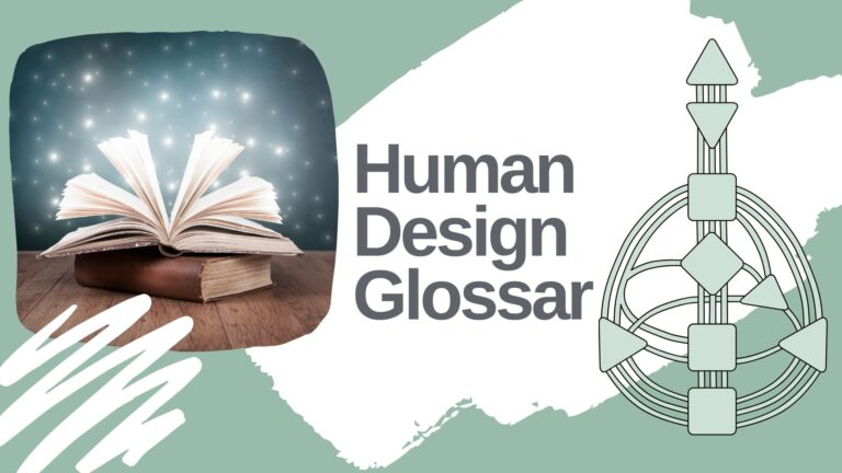 Titelbild für ein Human Design Glossar mit einem Foto von 2 alten Büchern und einer Human Design Chart